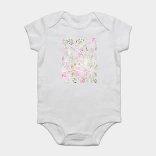 pink flowers and leaves pattern Baby Bodysuit